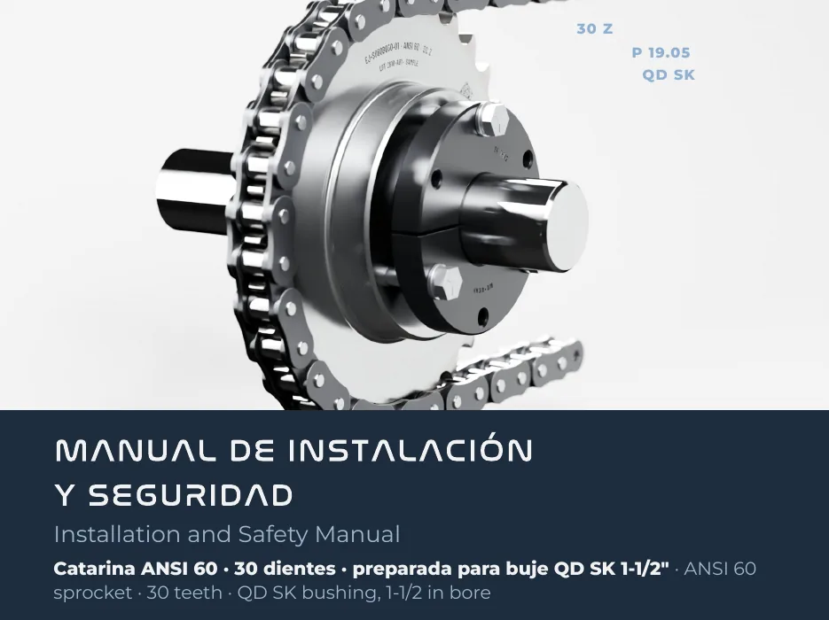 Portada de manual de instalación y seguridad bilingüe con render de catarina